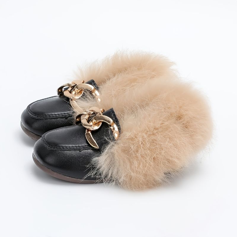 Flickor Pu Läder Solid Plush Moccasin Loafers För Vintern