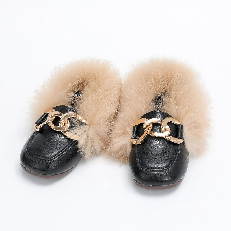 Flickor Pu Läder Solid Plush Moccasin Loafers För Vintern