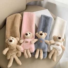 Bebis Flickor Pojkar Scarf Söt Cartoon Bear Dekor Plysch Varm Vinter