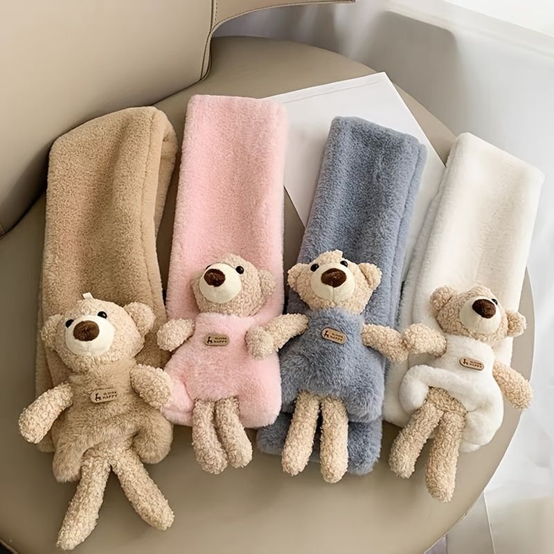 Bebis Flickor Pojkar Scarf Söt Cartoon Bear Dekor Plysch Varm Vinter