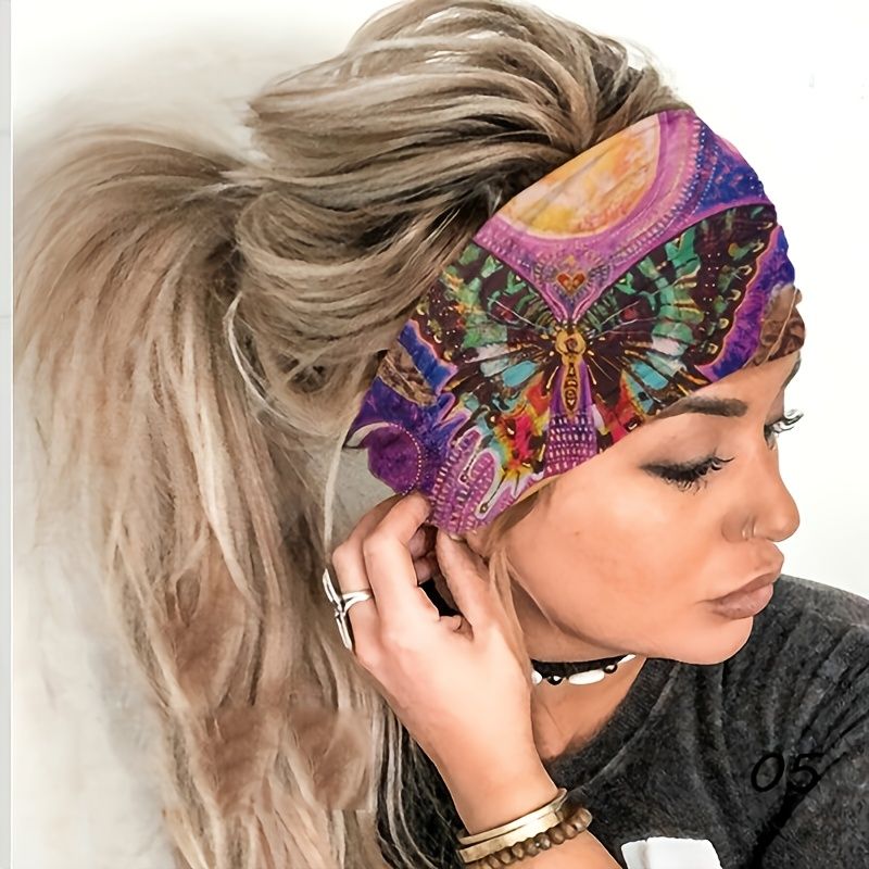 Bred Boho Pannband Huvudband Sjalar Fjäril Stretch Hårband Bandana Yoga Löpning Atletisk Turban Huvudsjalar Håraccessoarer För Kvinnor Flickor