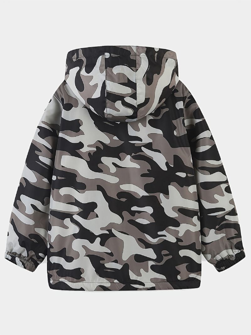 1st Pojkar Casual Camouflage Print Dragkedja Huvjacka Cardigan Krage Termisk Fleecejacka För Vinter