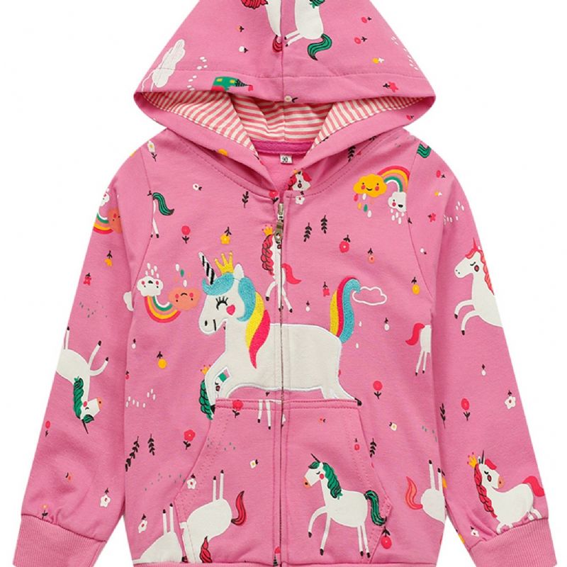 Barn Flickor Färgglada Tryck Unicorn Rainbow Zip Hooded Kappa