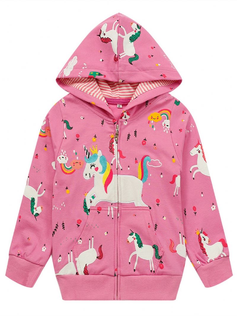 Barn Flickor Färgglada Tryck Unicorn Rainbow Zip Hooded Kappa