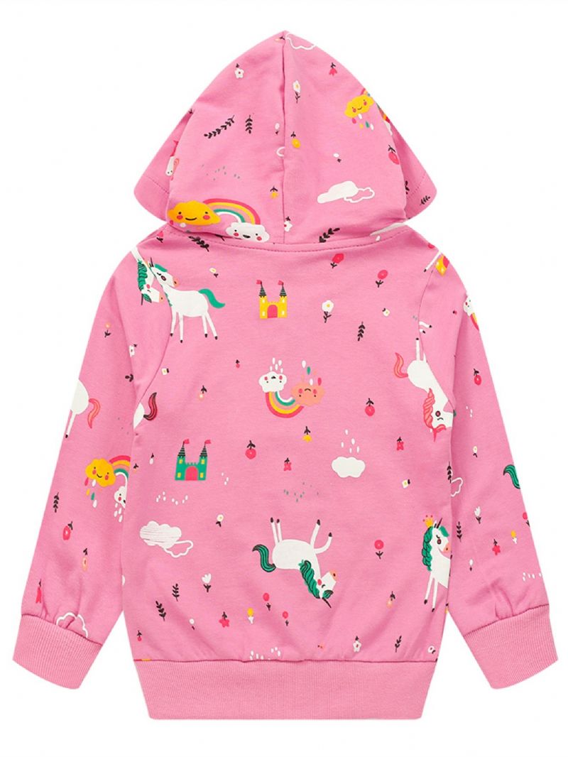 Barn Flickor Färgglada Tryck Unicorn Rainbow Zip Hooded Kappa