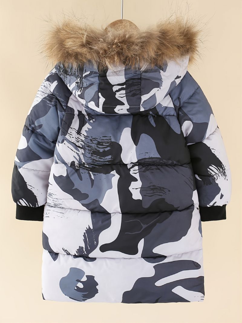 Barn Pojkar Camo Mönster Huva Thermal Pufferrock Vadderad Ytterkläder Vinter Nya Barnkläder