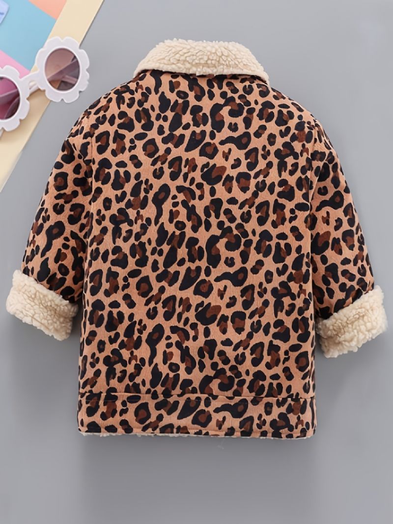 Barn Pojkar Jacka Leopard Knapp Fleece Förtjockad Varm Kappa Vinter Barnkläder