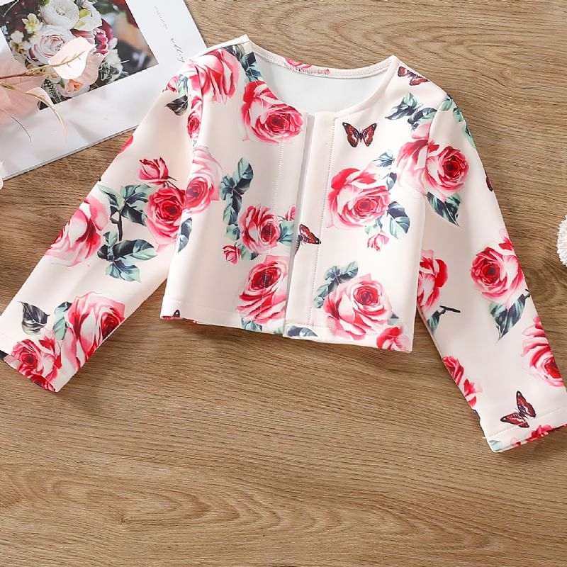 Bebis Flickor Cardigan Kappa Långärmad Rose Butterfly Print Top Barnkläder