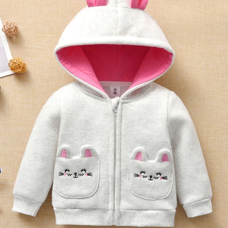 Bebis Flickor Rabbit Ears Huvjacka Långärmad Zipper Kappa Barnkläder