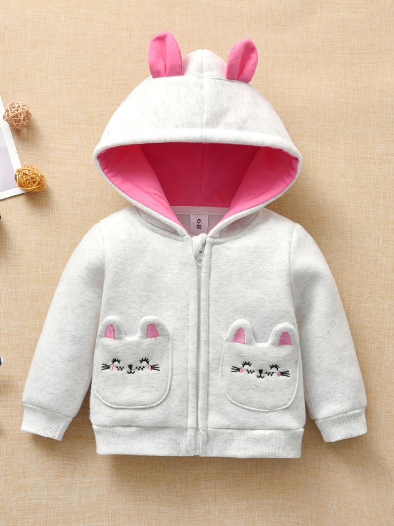 Bebis Flickor Rabbit Ears Huvjacka Långärmad Zipper Kappa Barnkläder