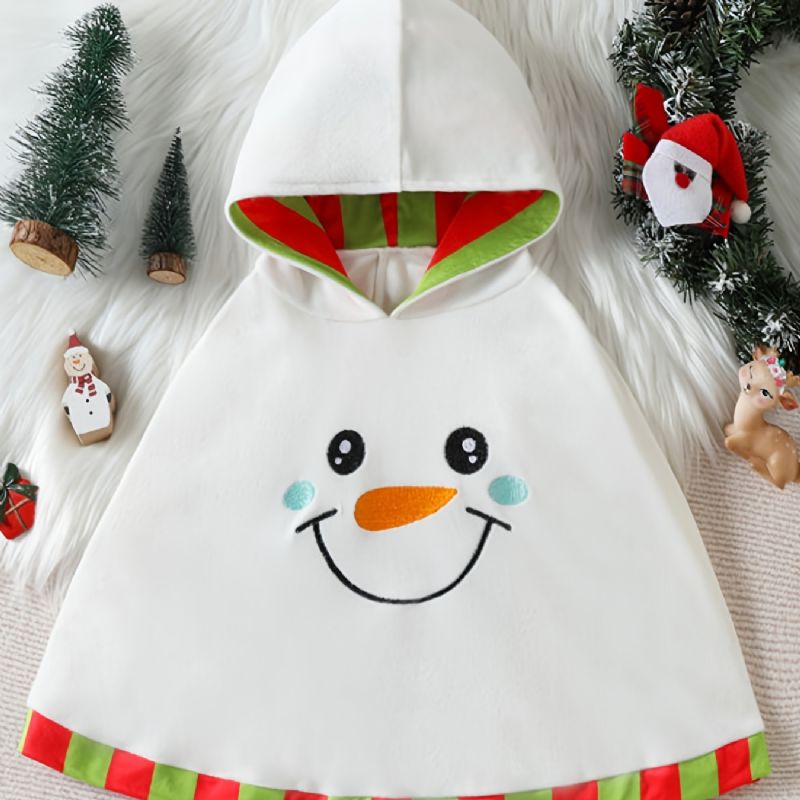 Flickor Söt Snowman Hooded Cape Kappa För Julfest Tillbehör