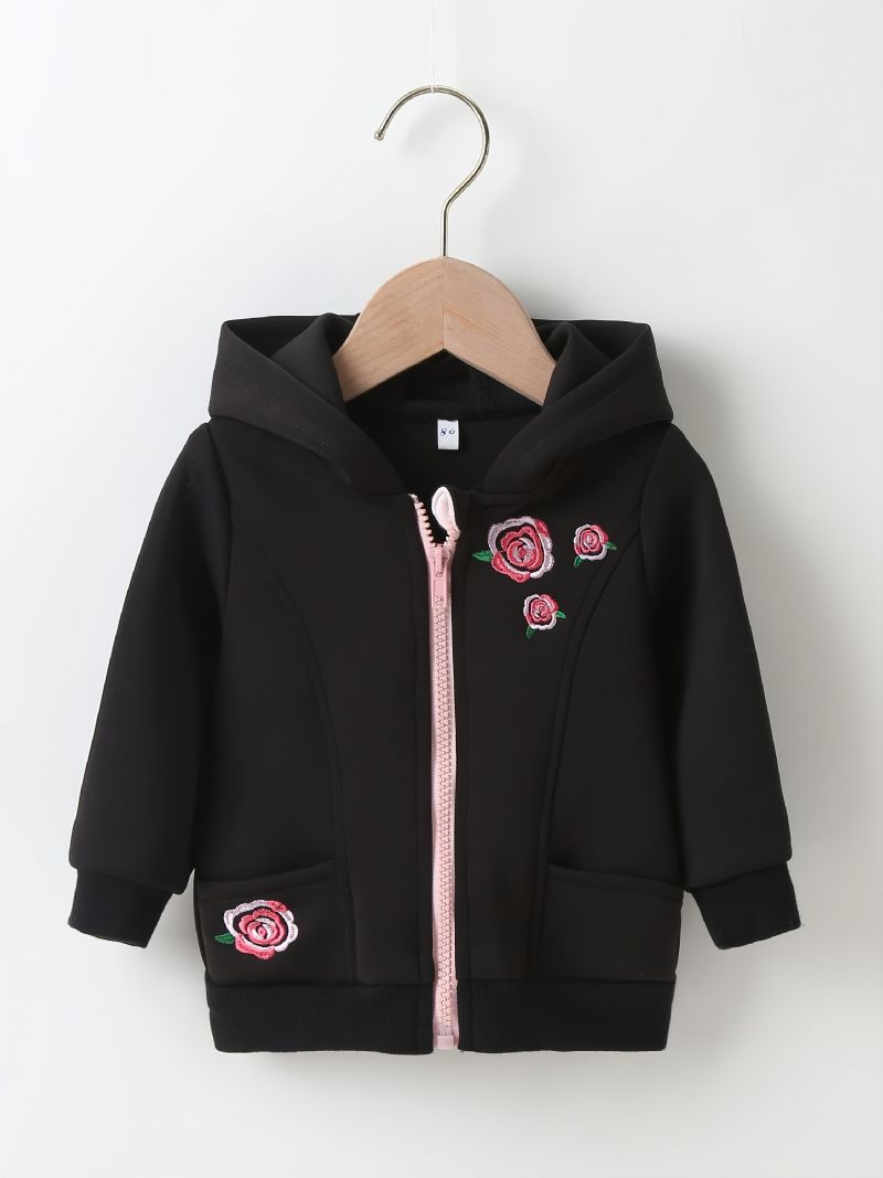 Höst & Vinter Bebis Flickor Mode Blomma Broderi Långärmad Hooded Zipper Kappa