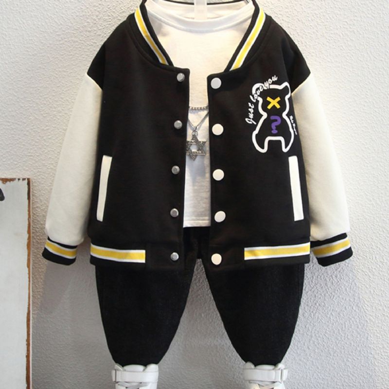 Höst Vinter Pojkar Casual Sport Cartoon Bear Print Baseball Uniform Suit