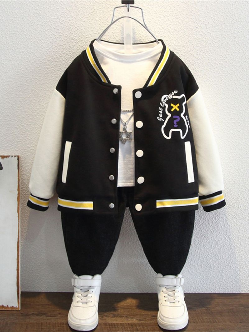 Höst Vinter Pojkar Casual Sport Cartoon Bear Print Baseball Uniform Suit