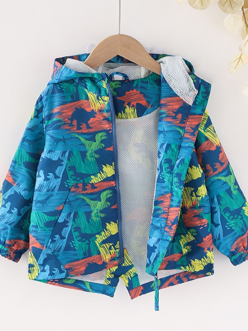 Pojkar Dinosaur Heltryck Cartoon Windbreaker Modejacka Med Dragkedja