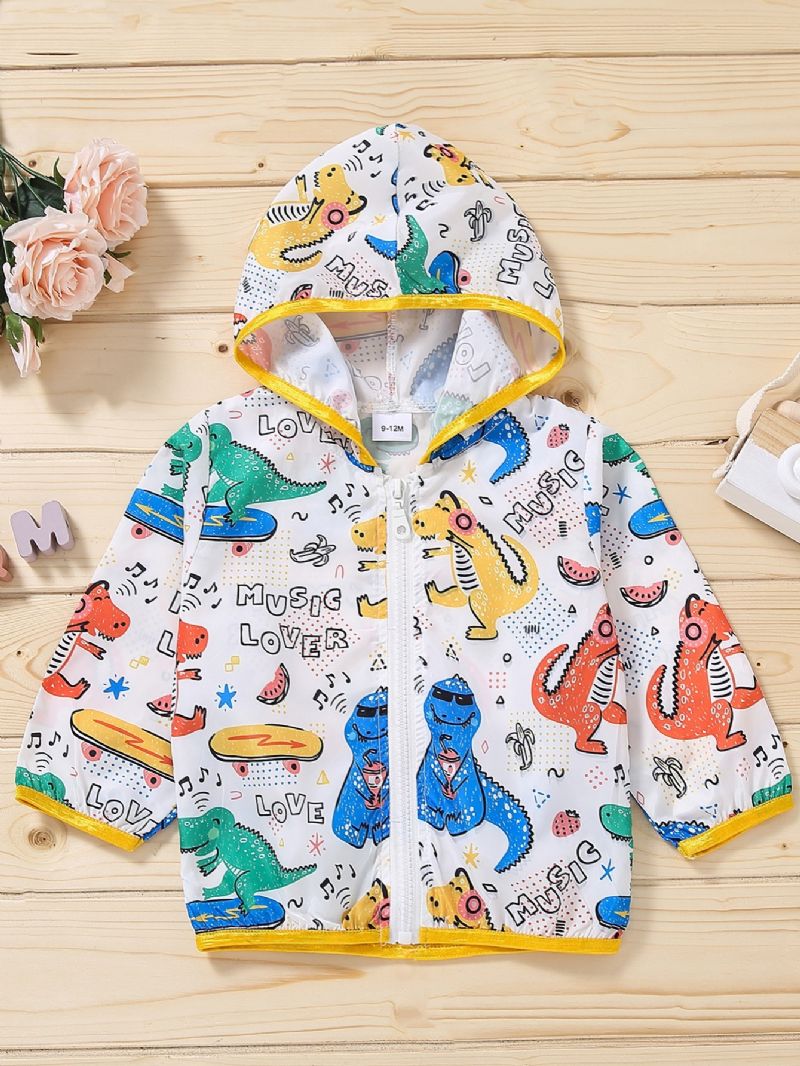 Pojkar Dinosaur Print Långärmad Hooded Zipper Kappa