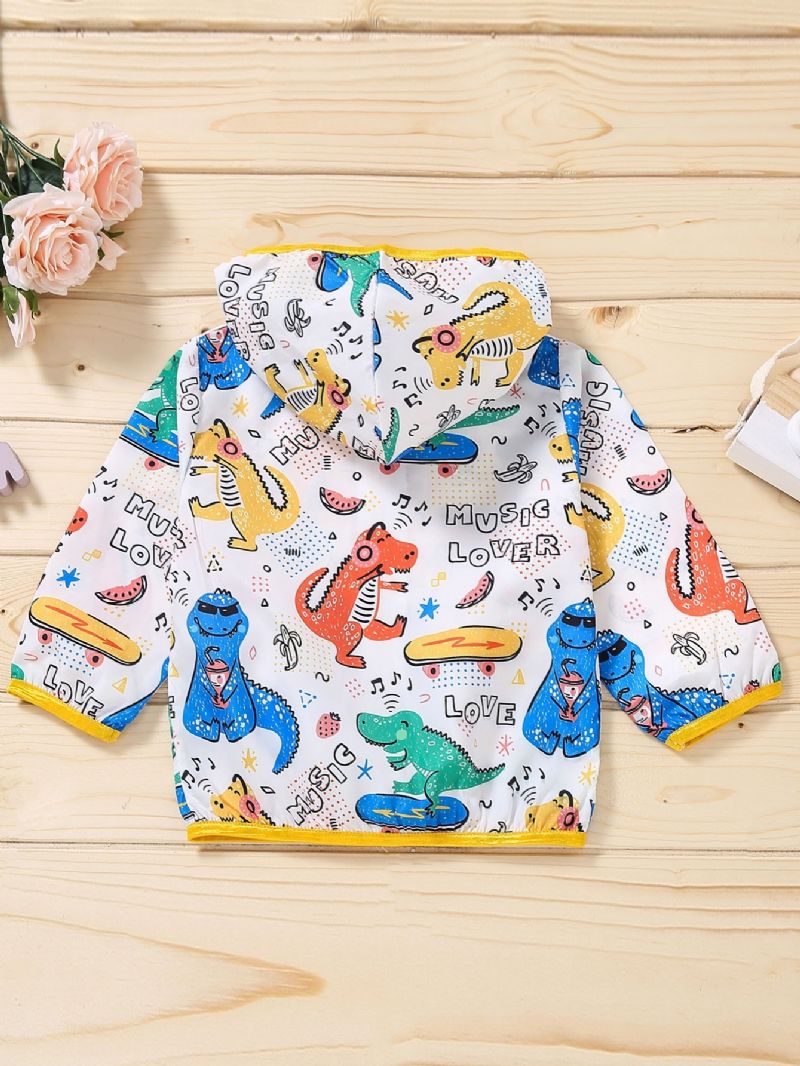 Pojkar Dinosaur Print Långärmad Hooded Zipper Kappa