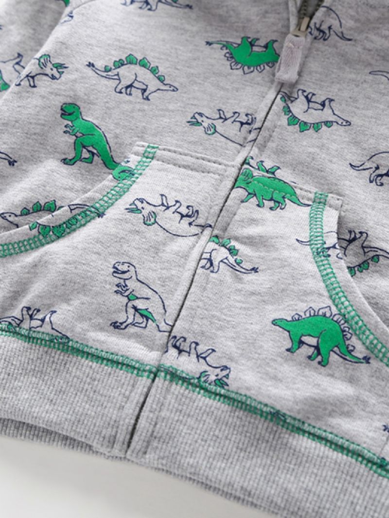 Pojkar Dinosaur Print Pocket Hood Sweatshirt