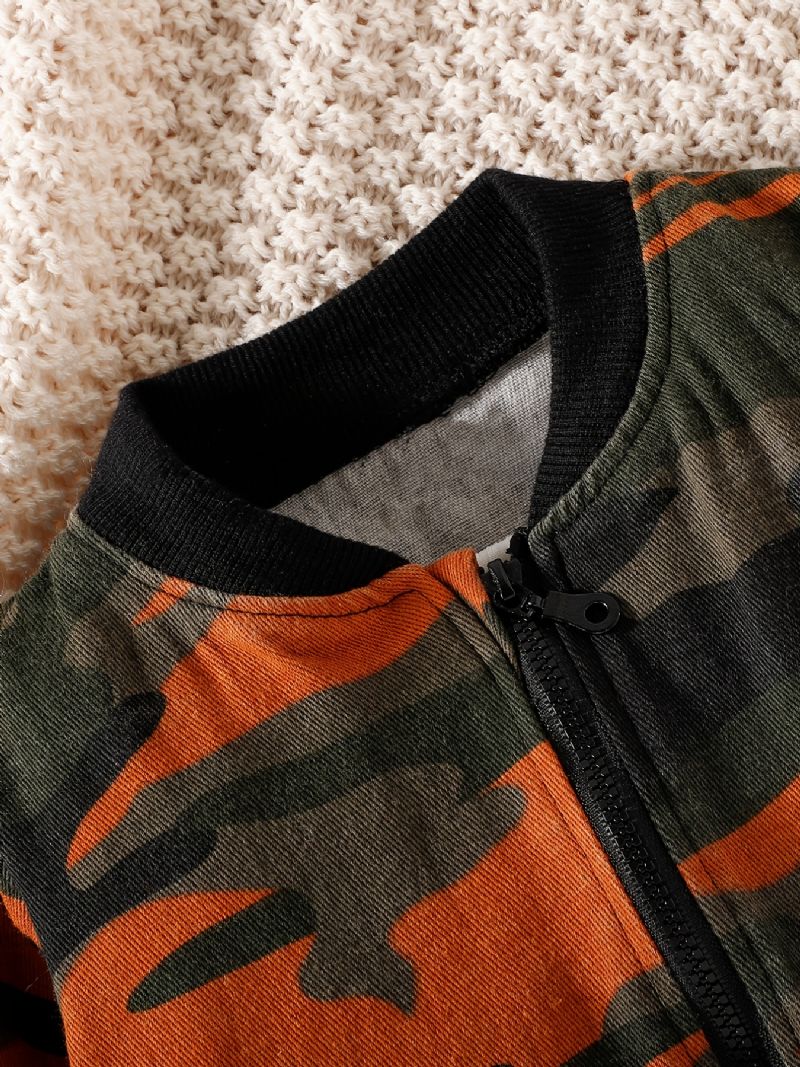 Pojkar Zipper Camo Print Jacka För Vinter