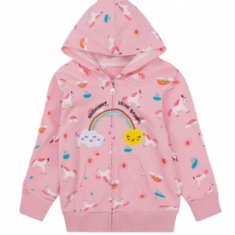 Popshion Toddler Flickor Rainbow Sun Unicorn Varm Hooded Zipper Kappa