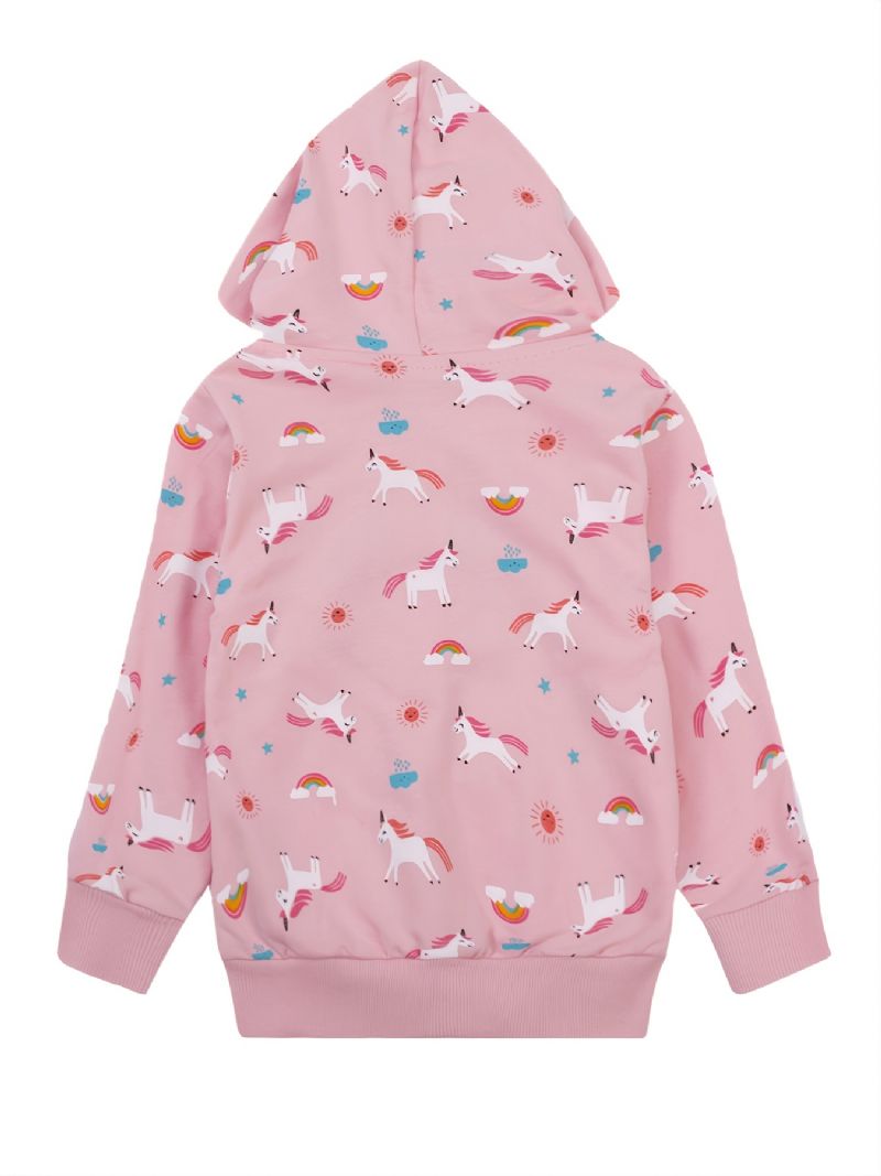 Popshion Toddler Flickor Rainbow Sun Unicorn Varm Hooded Zipper Kappa