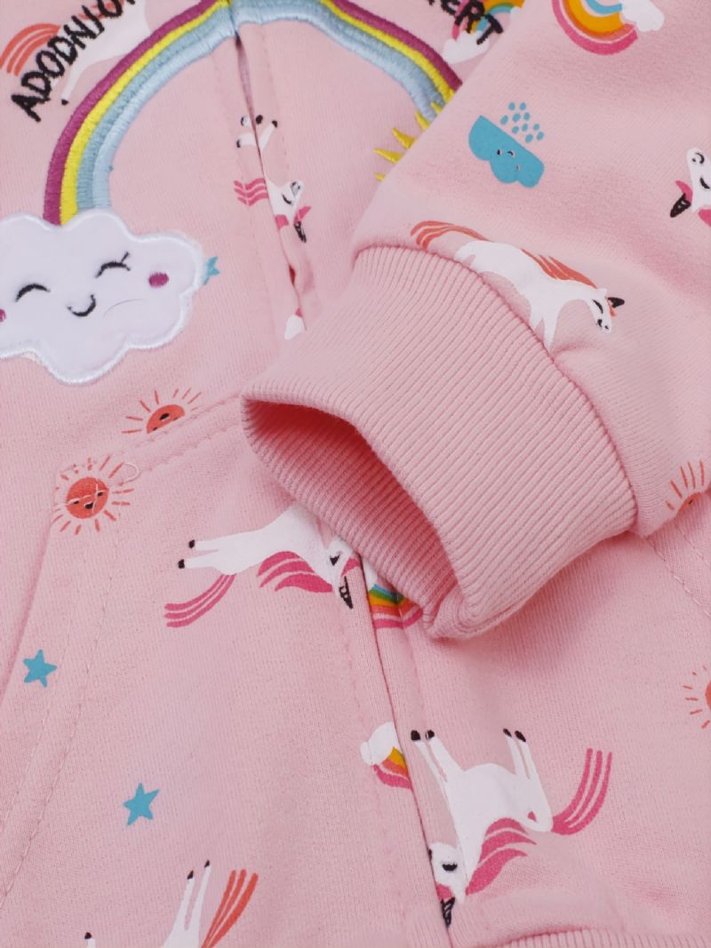 Popshion Toddler Flickor Rainbow Sun Unicorn Varm Hooded Zipper Kappa