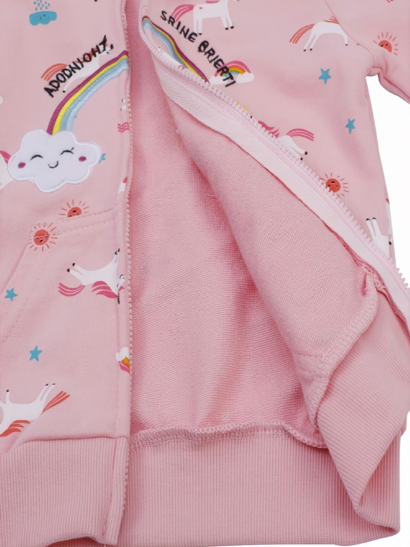 Popshion Toddler Flickor Rainbow Sun Unicorn Varm Hooded Zipper Kappa