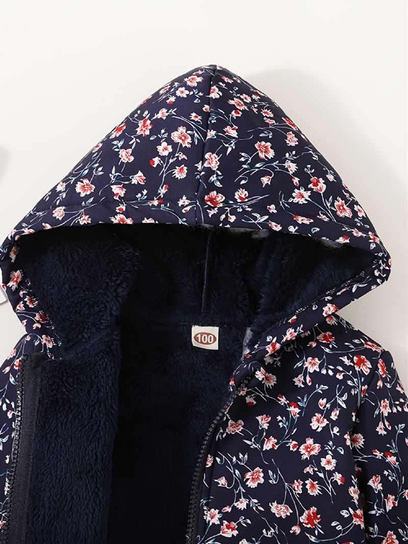 Småbarn Bebis Flickor Vinter Blommig Tryckt Plysch Zip Up Hooded Kappa