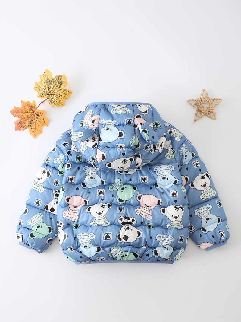 Småbarn Pojkar Flickor Puffer Kappa Blue Bear Cartoon Print Dragkedja Huvjacka