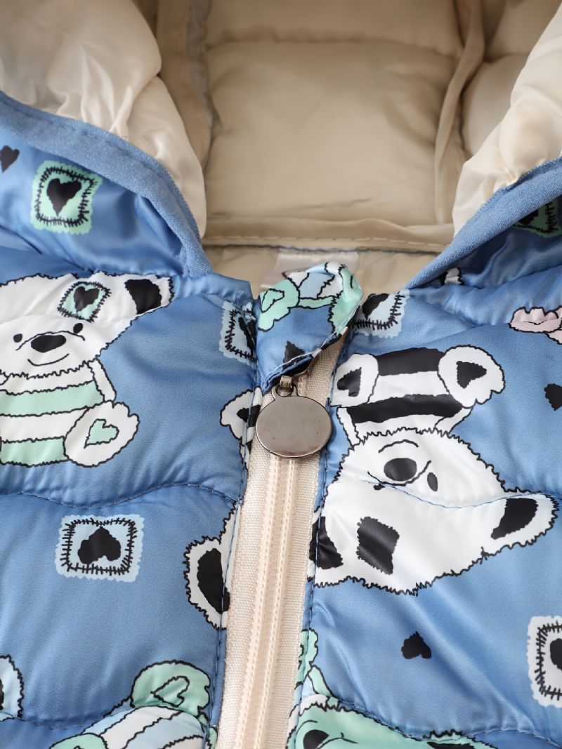 Småbarn Pojkar Flickor Puffer Kappa Blue Bear Cartoon Print Dragkedja Huvjacka