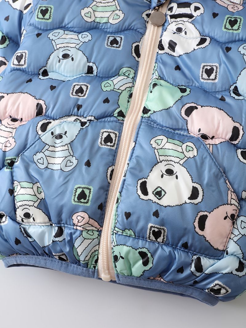 Småbarn Pojkar Flickor Puffer Kappa Blue Bear Cartoon Print Dragkedja Huvjacka