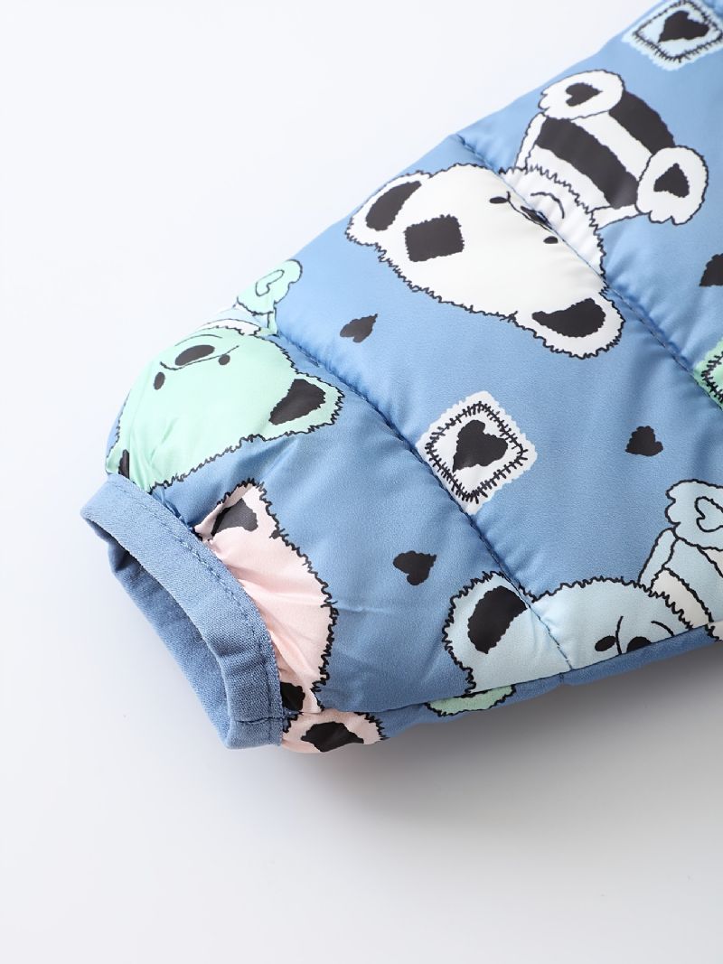 Småbarn Pojkar Flickor Puffer Kappa Blue Bear Cartoon Print Dragkedja Huvjacka