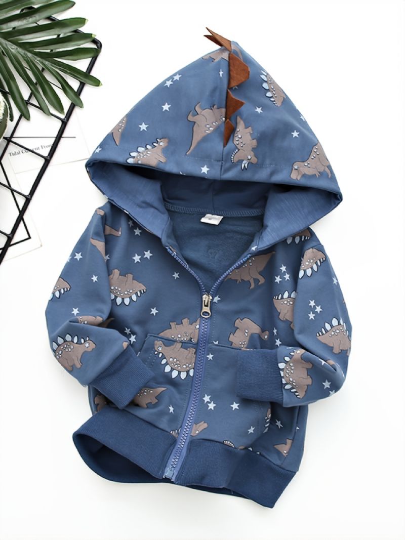 Småbarn Pojkar Söt Dinosaur Print Långärmad Hooded Zipper Jacka Höst Vinter