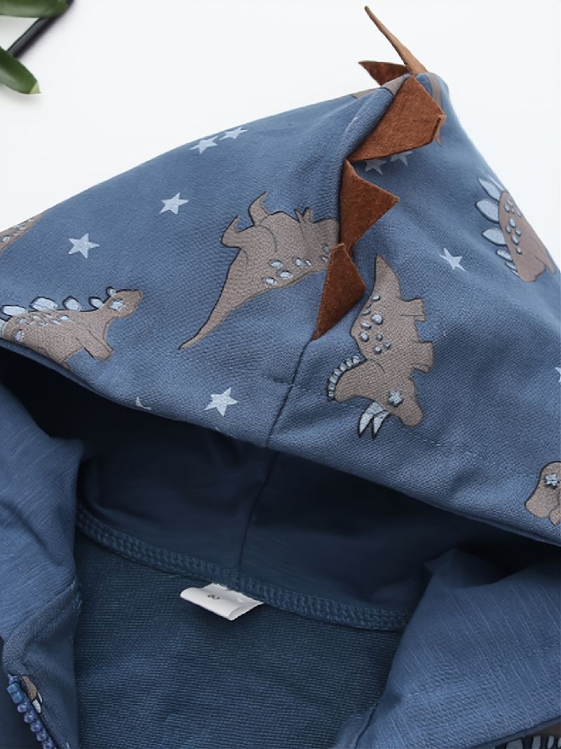 Småbarn Pojkar Söt Dinosaur Print Långärmad Hooded Zipper Jacka Höst Vinter