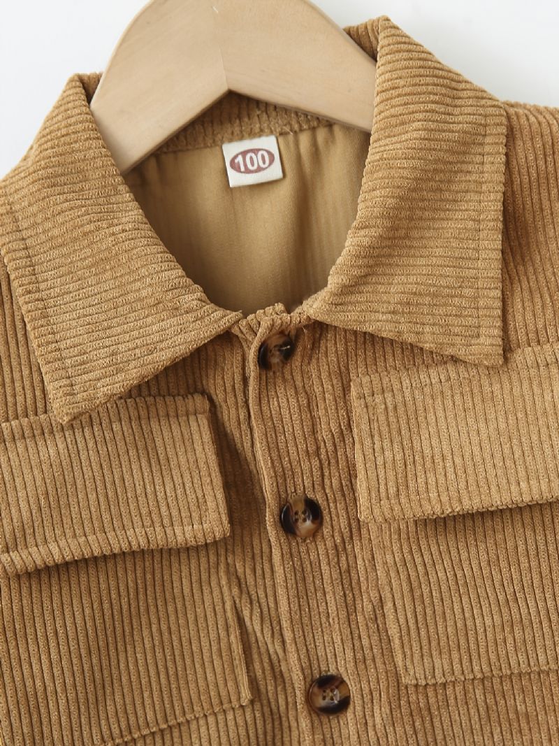 Småbarn Pojke Långärmad Button Down Corduroy Jacka Barnkläder