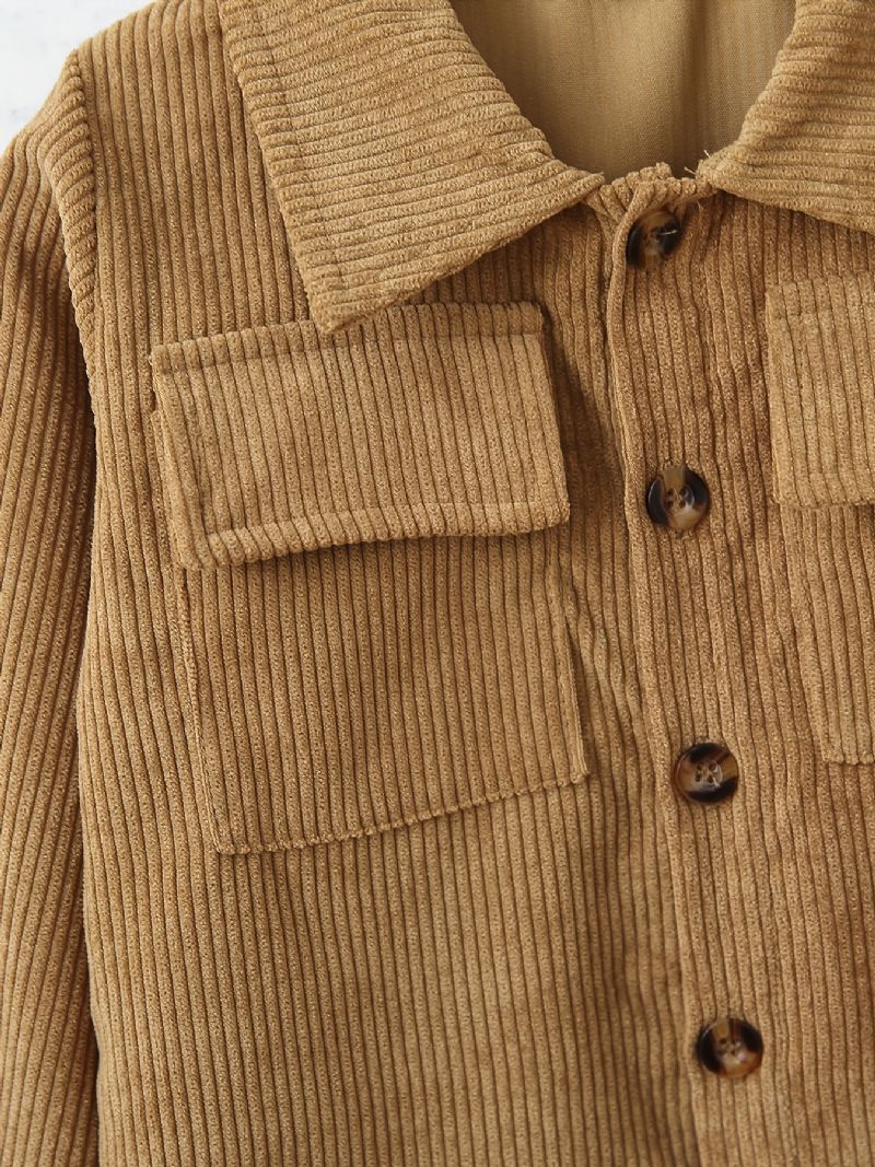 Småbarn Pojke Långärmad Button Down Corduroy Jacka Barnkläder