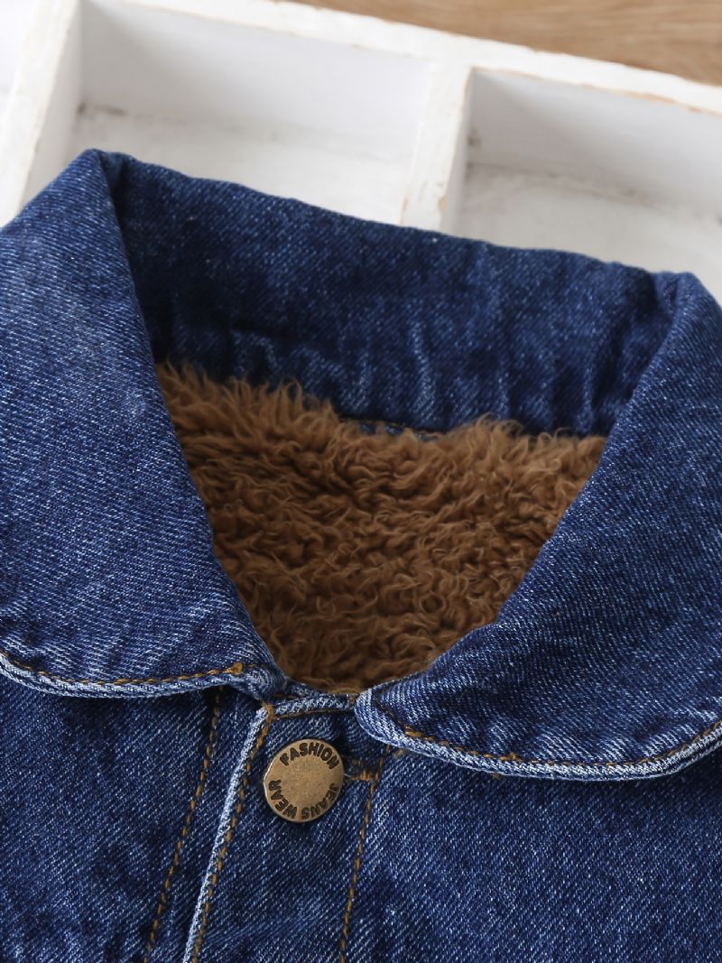 Unisex Fleece Vadderad Jeansjacka För Vinter Barnkläder För Pojkar Flickor