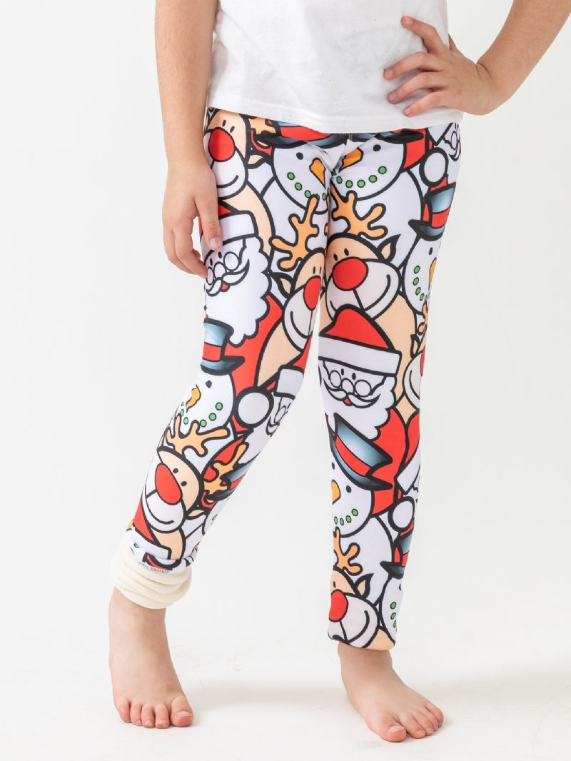 1st Flickor Fleece Jul Print Leggings Varmt Baslager För Fest