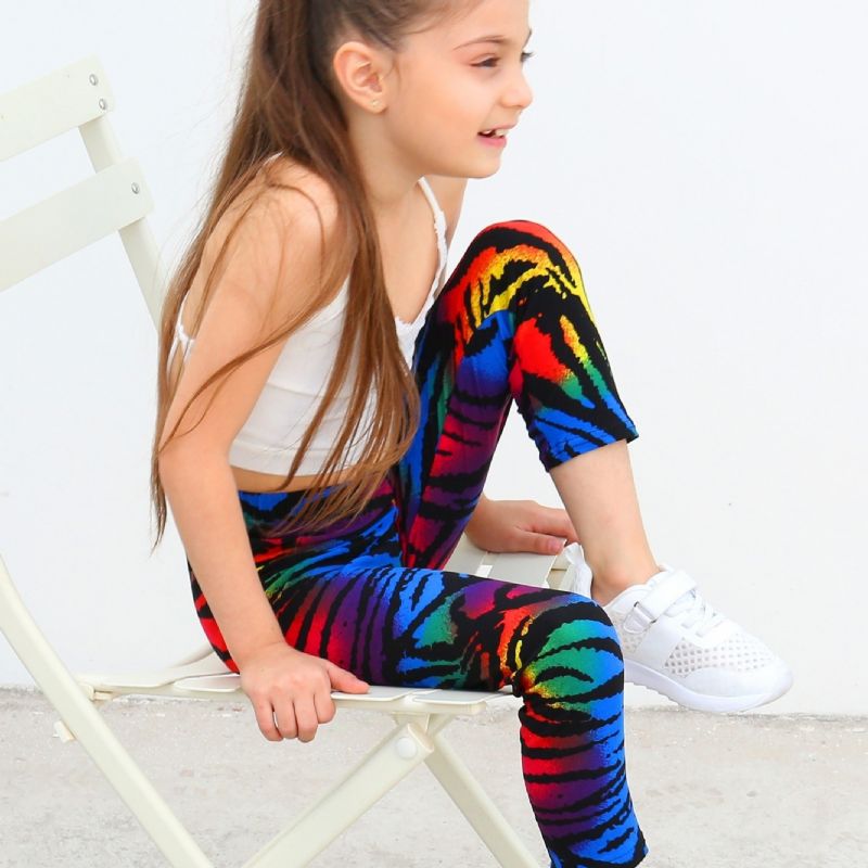 Barn Flickor Svart Rainbow Tie Dye Leggings Tie Dye Stretch Mjuka Byxor