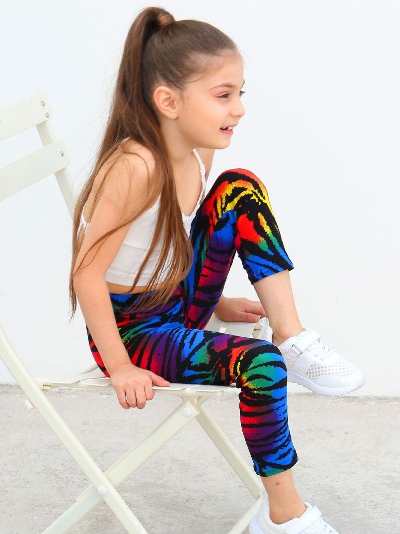 Barn Flickor Svart Rainbow Tie Dye Leggings Tie Dye Stretch Mjuka Byxor