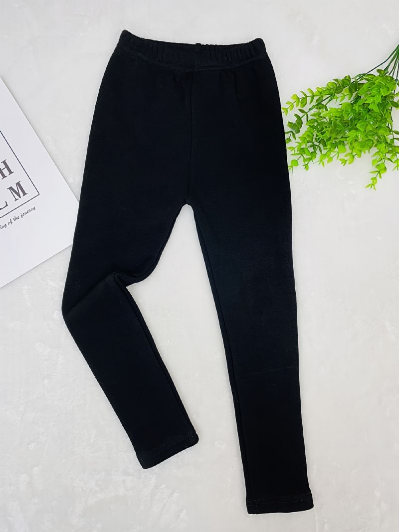 Bebis Flickor Leggings Bomull Enfärgad Fleece Varma Byxor Vinter