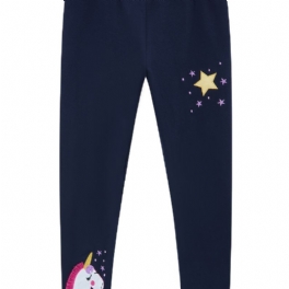 Bebis Flickor Stretch Mjuka Leggings Söta Unicorn Broderade Byxor Barnkläder