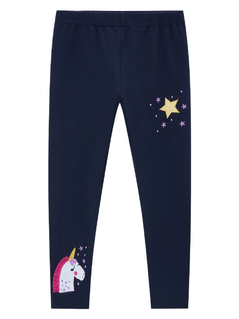 Bebis Flickor Stretch Mjuka Leggings Söta Unicorn Broderade Byxor Barnkläder