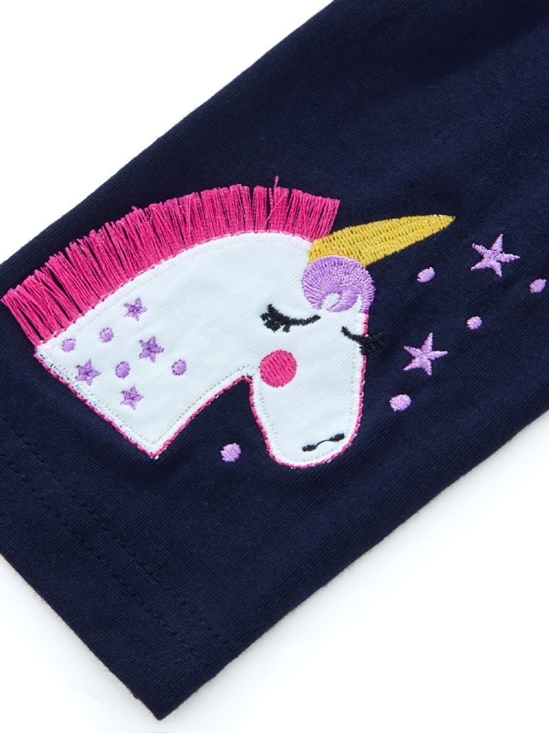 Bebis Flickor Stretch Mjuka Leggings Söta Unicorn Broderade Byxor Barnkläder