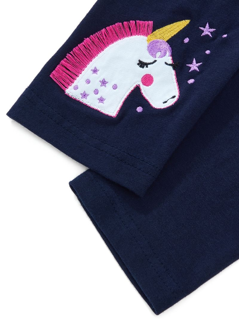 Bebis Flickor Stretch Mjuka Leggings Söta Unicorn Broderade Byxor Barnkläder