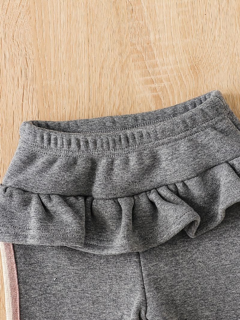 Fleece Ruffle Trim Leggings Byxor Tjocka Varma Barnkläder För Vintern