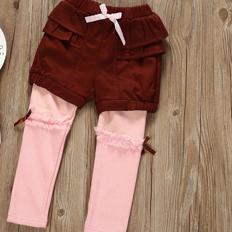 Flickor Casual Ruffled Fleece Thermal Thickened Leggings & Bow Shorts För Vintern