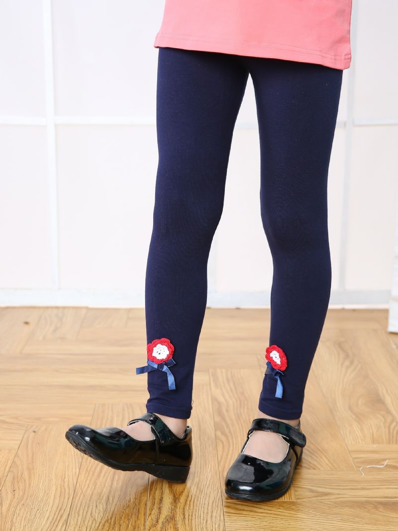 Flickor Casual Thermal Leggings Byxor Med Blomma För Vintern Mörkblå