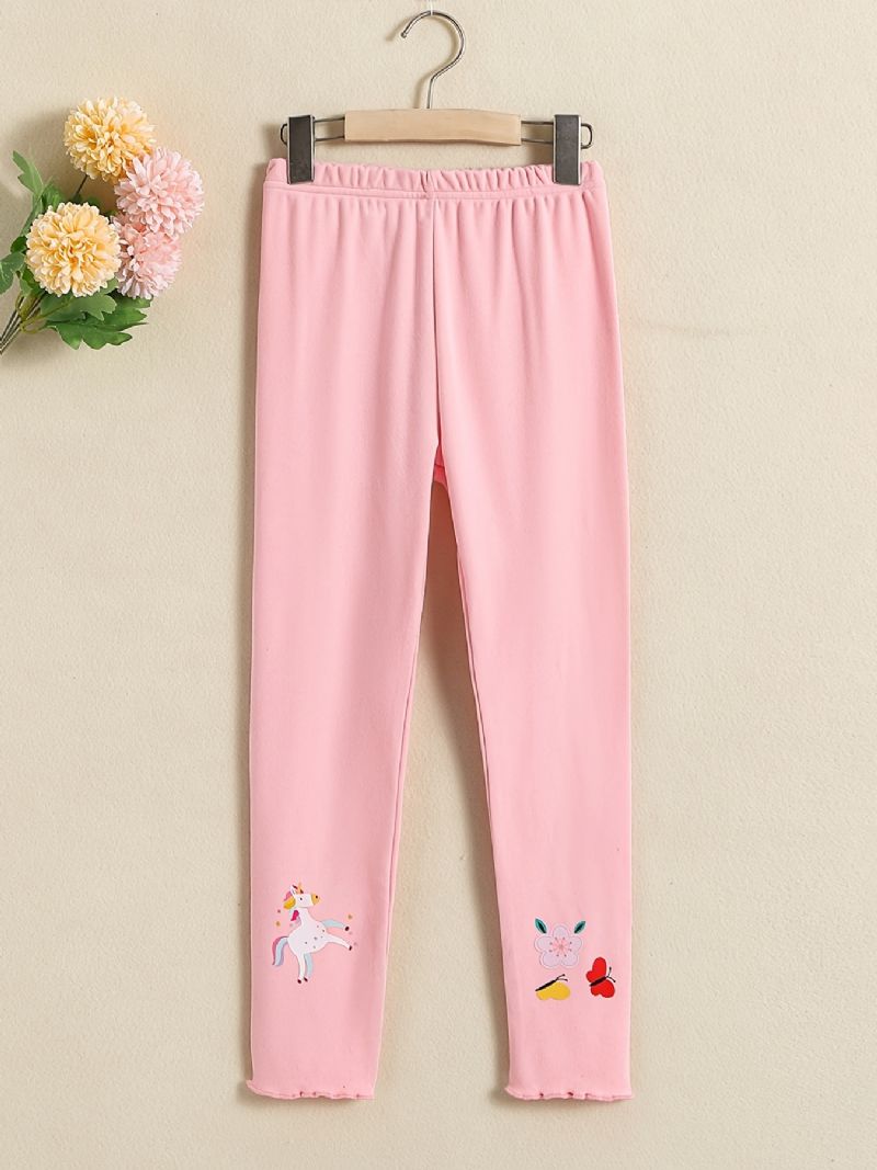 Flickor High Stretch Mjuka Leggings Unicorn Blommor Butterfly Print Byxor Barnkläder