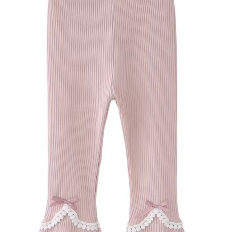 Flickor Ribbade Spets Trim Leggings Byxor Med Bowknot Söta Barnkläder